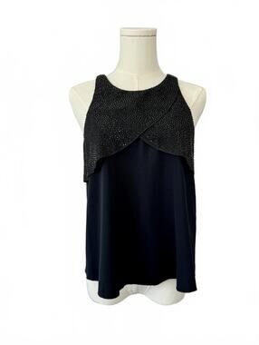 Emporio‎ Armani Navy Black Embellished Rhinestone Sleeveless Top Size IT 42/US 6